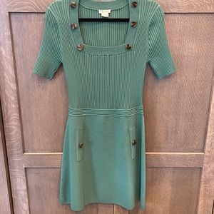 Shoshanna women’s green button rib, net mini dress